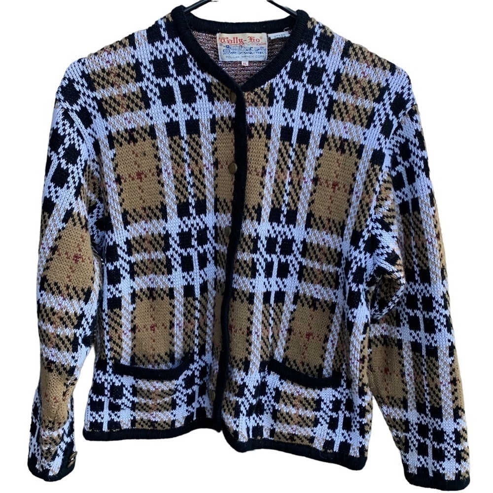 Vintage Plaid Cardigan Sweater Tally-Ho XL